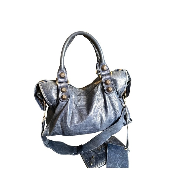 BALENCIAGA Moto Le City Giant Blue 
Lambskin Leather Handbag &  Wallet - Picture 5 of 17